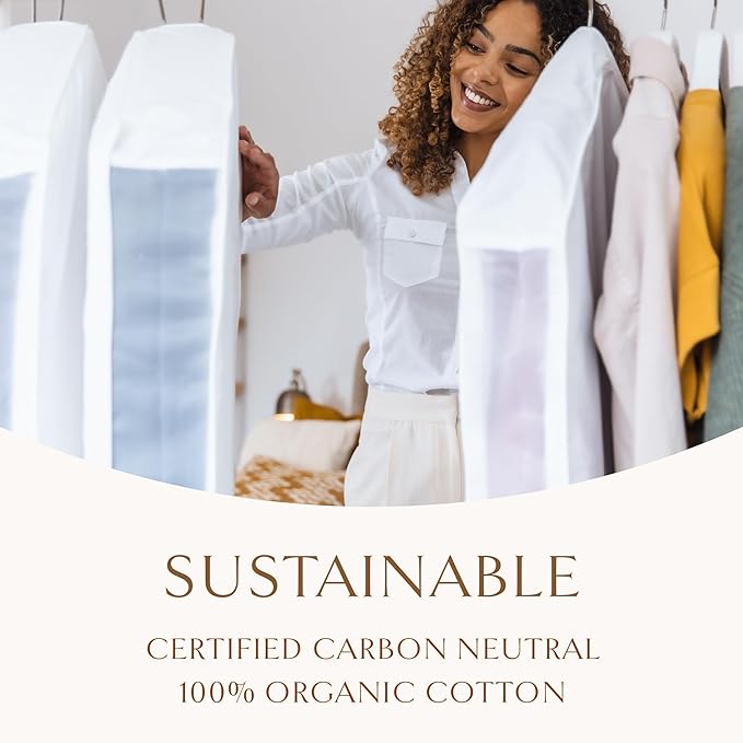Hayden Hill Luxury Organic Cotton Garment Storage Bag - Long 58" Dress Bag - Breathable & Moth-Proof For Full Length Clothing, Dresses & Coats - Clothes Bags for Hanging Organization - Carbon Neutral
