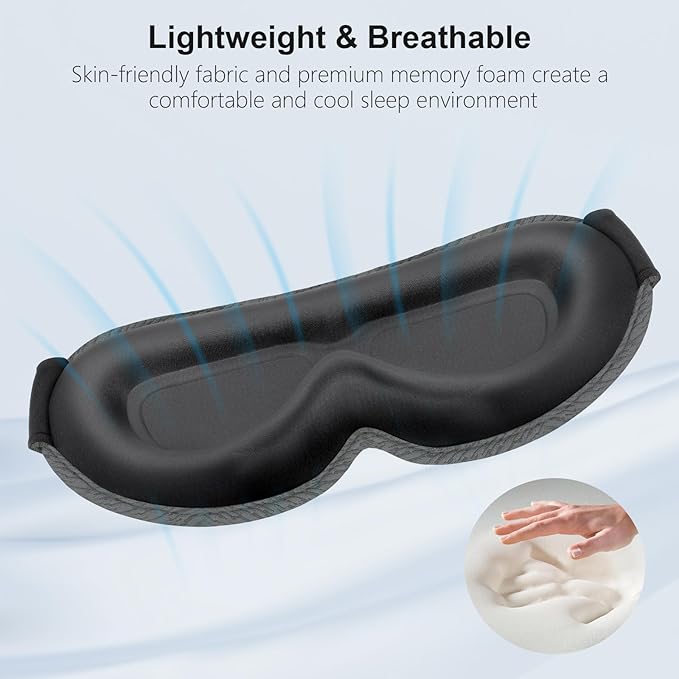 Gritin 100% Blackout Sleep Eye Mask for Women Men,Zero Eye Pressure Sleeping Mask-Ergonomic Design 3D Cutout Eye Movement and Eyelash Friendly Night Blindfold,Ultra Soft&Comfortable for Sleeping-Grey