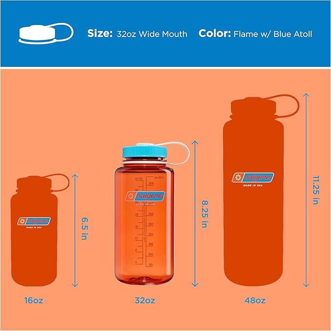 Nalgene 32 oz Wide Mouth Water Bottle | BPA-Free, Durable & Leak Proof, Lightweight Bottle for Hiking & Gym, Work & Travel