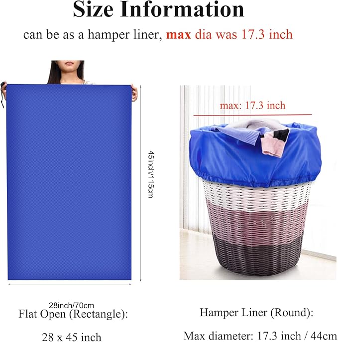 OTraki 2Pack Laundry Bag 28x45 inch Drawstring Laundry Basket Hamper Line Bag XXL Large Dirty Clothes Storage Travel Bag Machine Washable for Camp, Drying Do Not Exceed 176℉ Blue&Black