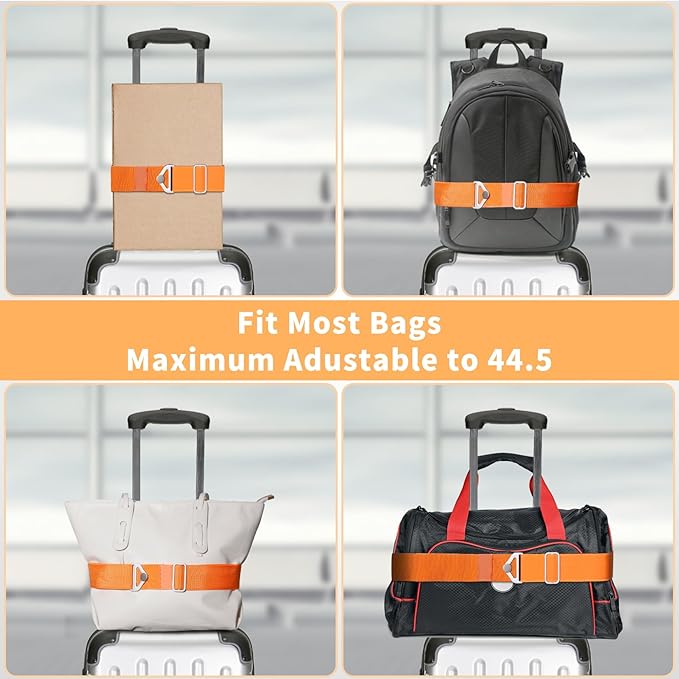TOOVREN 2-in-1 Travel Belt for Luggage Straps Add a Bag Bungees Suitcase Luggage Strap Over Handle Suitcases Belt for Carry On Bag Adjustable Backpack Attachment Airport Travel Accessories Orange