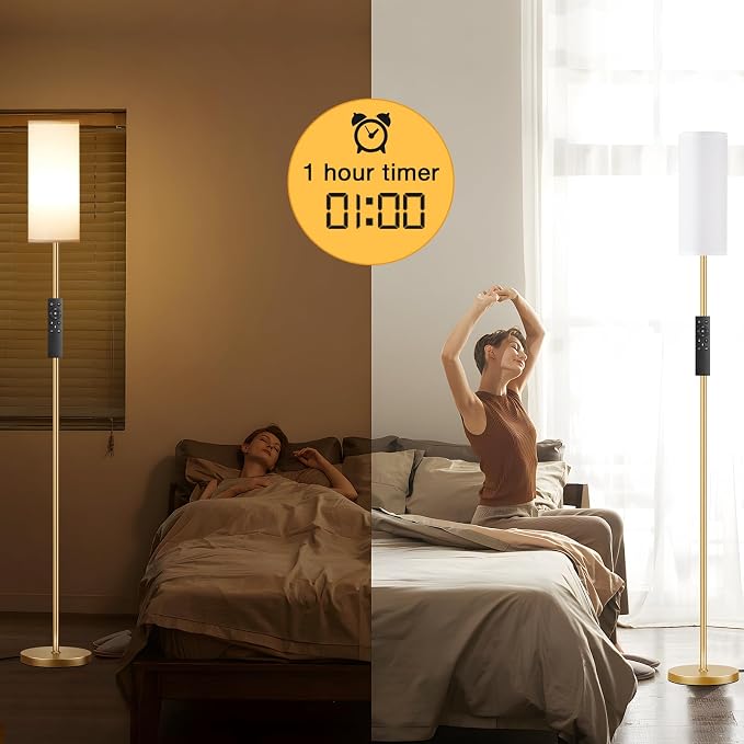 64'' Floor Lamps for Living Room with Remote Control and Stepless Dimmable Colors Temperature & Brightness, 9W Bulb Included(White Lampshade & Gold Pole)