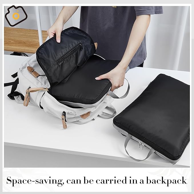 Hosuly 6 Pcs Ultralight Compression Packing Cubes for Travel 17.3 x 12.6'' XL Large Expandable Luggage Organizers for Save Space Family Long Trips (Black 01)