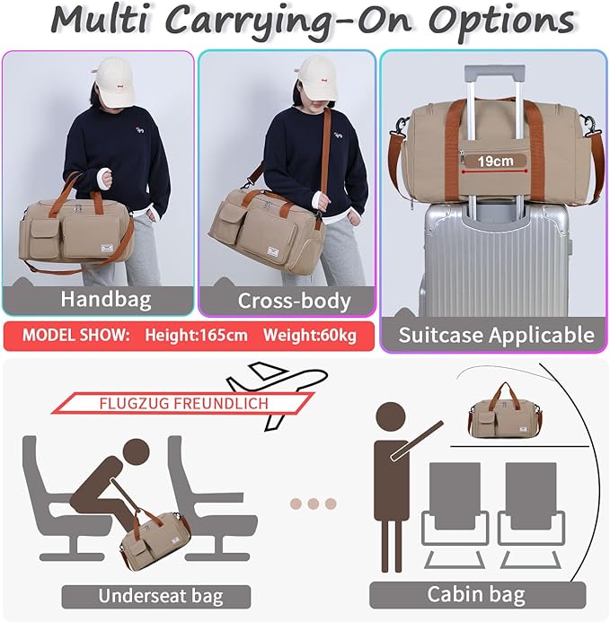 FIORETTO Women's Gym Duffle Bag with Shoes Compartment, 30L Capacity, Ideal for Travel, Gym, Sports, Duffel, Weekender