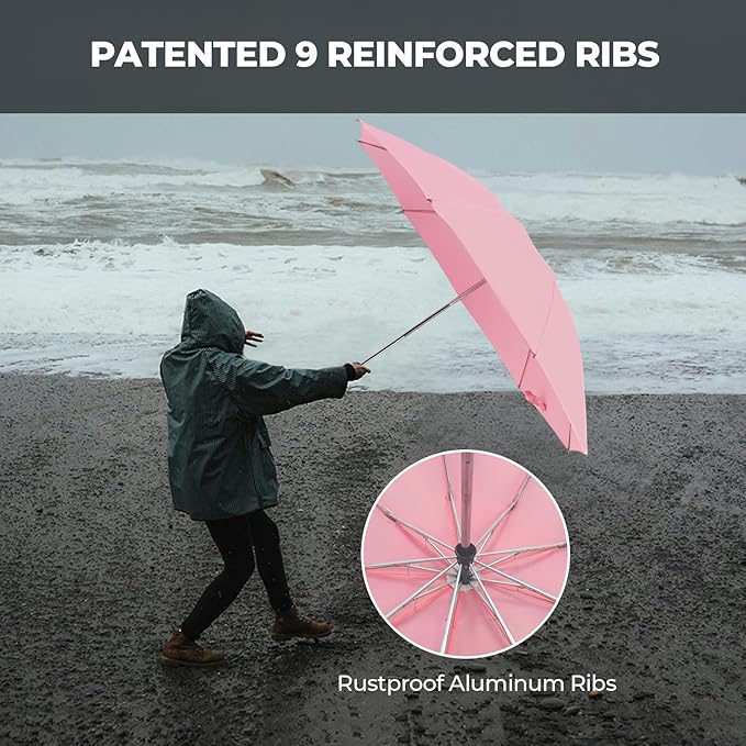 ZDSSM Compact Inverted Travel Umbrella, Automatic Open Close, 9-Rib 46 Inch Windproof Umbrella, Waterproof UPF 50+, Portable Umbrellas for Men, Women, Travel, and Daily Use