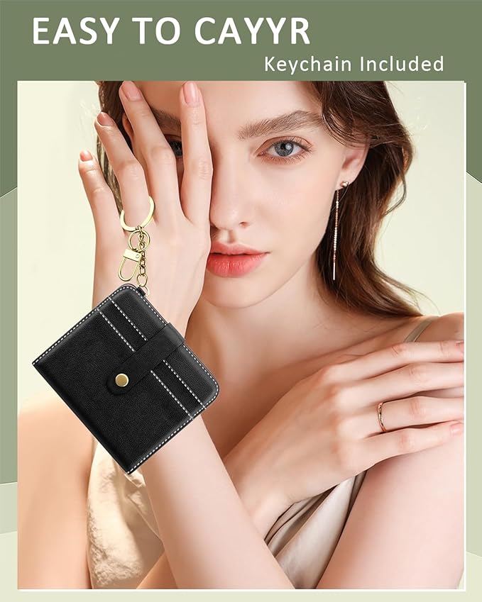Aiawoxc Womens Wallet, RFID Small Wallets for Women, Slim Compact Credit Card Holder, Cute Leather Bifold Ladies Purse with Zipper Coin Pocket and ID Window, Black