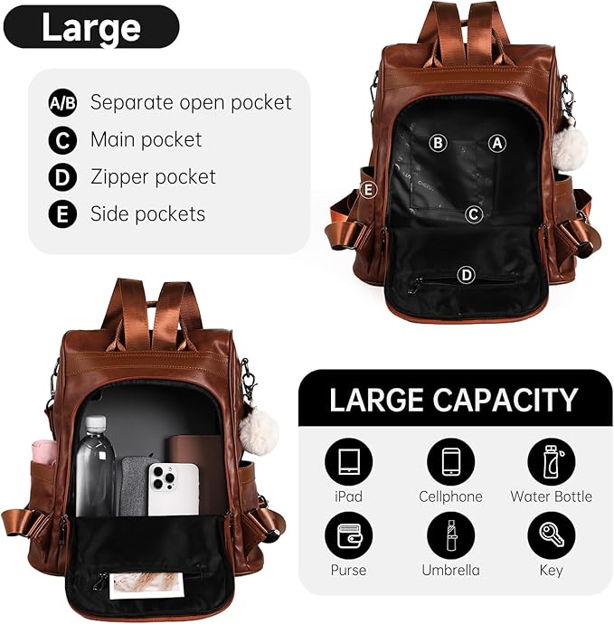 CHERUTY Women Backpack Purse PU Leather Anti-theft Casual Shoulder Bag Fashion Ladies Satchel Bags
