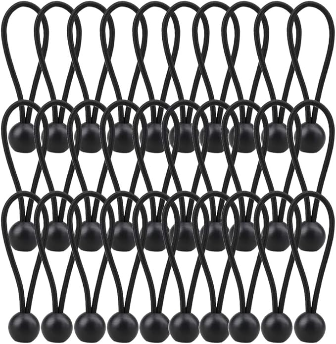 AOPRIE 30 Pack Bungee Balls, Black Ball Bungee Heavy Duty Heavyweight 4 inches Tarp Bungee Cords, Weather Resistant Tie Down Strap 4mm Thickness - for Camping, Tents, Cargo, Holding Wire and Hoses