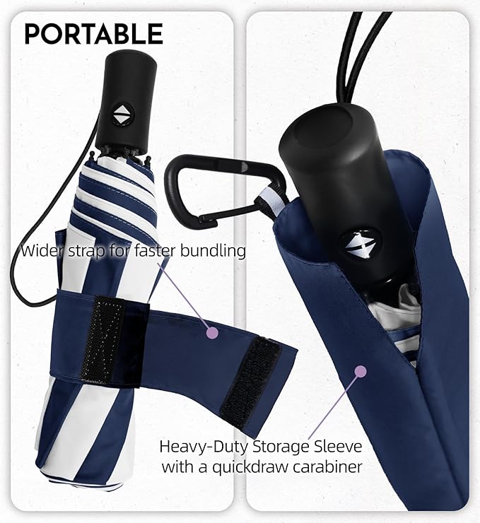 Windproof Travel Umbrella for Rain - 43" Auto Open Close 8-Rib Compact, Stylish Two-Tone Color Block Design, Easy-Close Folding Portable Parasol for Men & Women