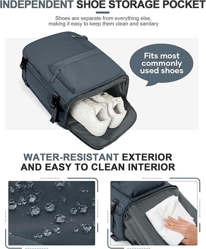 Travel Backpack for Women Men for Spirit Airlines Personal Item Bag 18x14x8 Inches Laptop College Waterproof Carry on Flight Approved Work Backpack Mochila de Viaje, Large Grey Blue