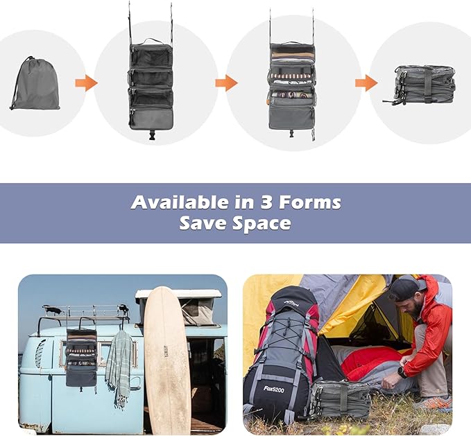 Surblue Travel Hanging Luggage Organizer Portable Suitcase Closet Organizer Multiple Compartments Collapsible Compression Packing Cubes Shelf, LightGray, S