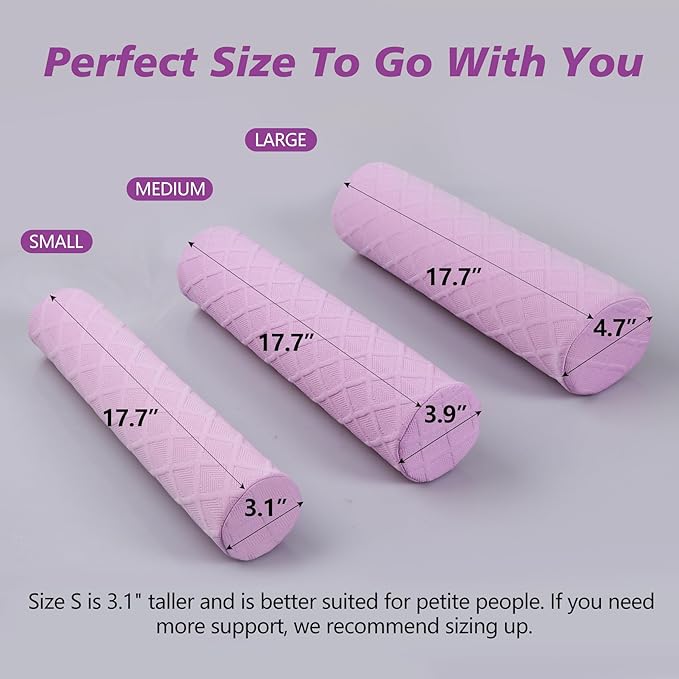 Cozyhealth Cervical Roll Pillow, Medium Soft Memory Foam Neck Round Pillow Cylinder Bolster Pillow for Sleeping, Round Neck Support for Bed, Legs, Back and Yoga (Purple, Large - 4.7" H)