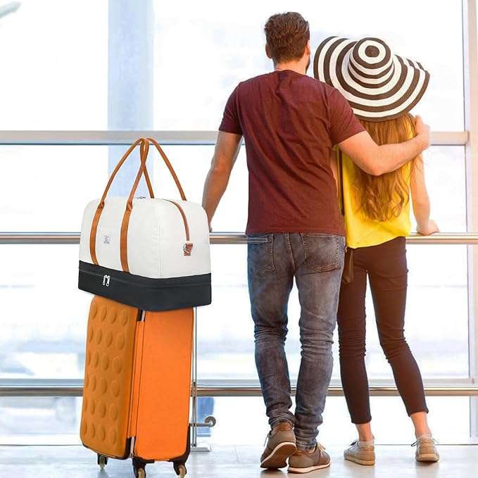 Weekender Bag for Women, Large Overnight Bag Canvas Travel Duffel Bag Carry On Tote with Shoe Compartment 21" 3Pcs Set