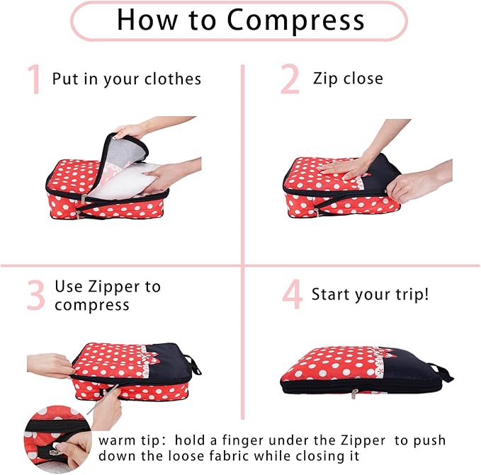 6 Pcs Compression Packing Cubes for Travel, Waterproof Luggage Organizer Washable Storage Bags Set - Packaging Cubes for Backpack Travel and Carry-Ons