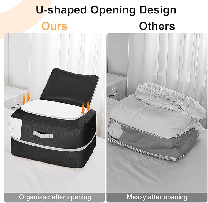 Comforter Storage Bag - 110L Large Capacity Blanket Storage Bags 2-Layer Ultra Space Saving Self Compression Organizer, Washable Compression Bags for Storage Comforter Blanket, 6-Pack, Black