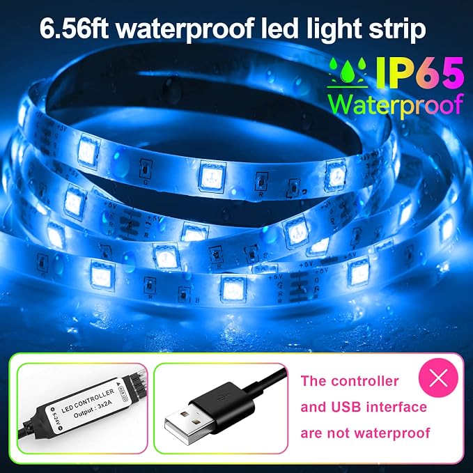 RGB LED Strip Lights 6.56Ft for 40-60in TV Backlight, with Remote | Waterproof IP65 Color Changing Strip Light, USB Powered Bias LED Lighting Kit, For TV Bedroom PC Monitor Mirror Cabinet Desk