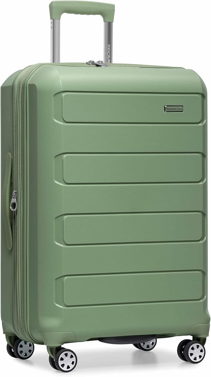 Traveler's Choice Pagosa Hardshell Expandable Luggage with Spinner Wheels, Green, 26-Inch Medium