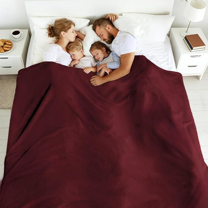 Big Oversized Extra Large Blanket, Huge Fleece 10'x10' Blanket, California King Warm Companion for Whole Family, Bed, Sofa, Couch, Travel, Camping 120x120 Wine