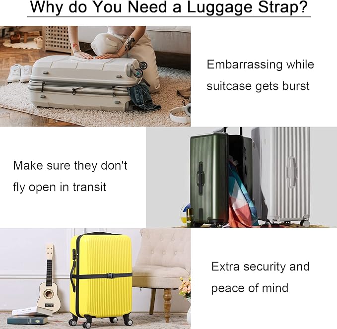 Wisdompro Luggage Strap, 2 Pack Heavy Duty Utility Strap with Quick Release Buckle, Adjustable Nylon Strap for Suitcases, Backpacking, Sleeping Bag Compression - 68 inches, Black