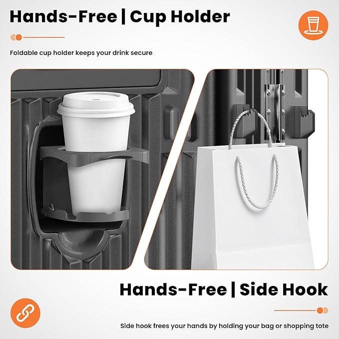 Carry on Luggage, 20 Inch Aluminum Frame PC Hardshell Suitcase with Cup Holder & Charger Port, Airline Approved Weekend Business Travel Case with Spinner Wheels, Tsa Lock