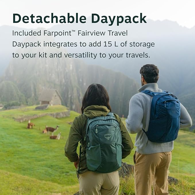 Osprey Farpoint 70L Men's Travel Backpack - Large Adjustable Travel Bag with Detachable Daypack, Antique Blue