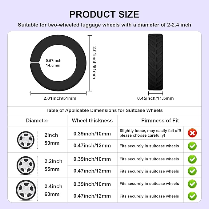 16Pcs Luggage Wheel Covers,Silicone Suitcase Cover for 2-2.4'' Spinner Wheel, Carry On Luggage Wheels Protector,Upgrade Suitcase Wheels Protective,Essential Travel Accessories (Black)