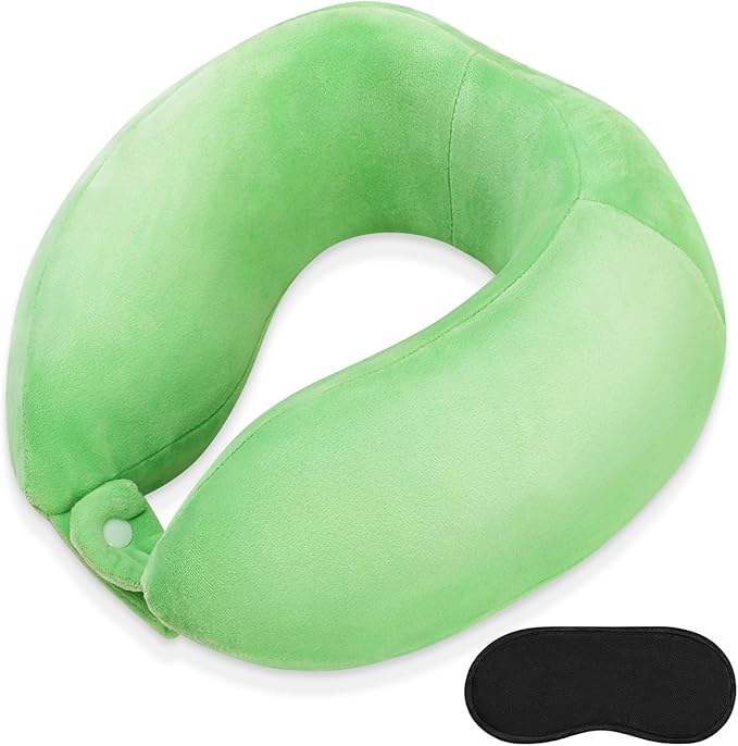 Travel Neck Pillow for Sleeping Soft Memory Foam Pillows Lightweight Breathable Airplane Pillow Support Head and Chin Perfect for Camping Train Car Office Rest Green