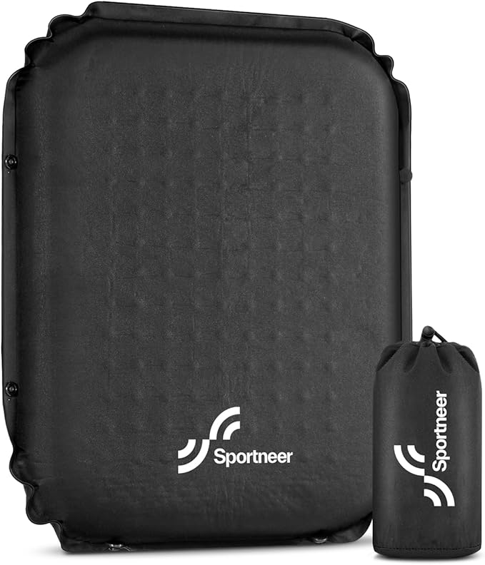 Sportneer Stadium Seat Cushion: Self-Inflating 2" High Rebound Foam Seat Pad for Airplane Travel Stadiums Bleachers Camping Hiking, 0.48lbs, Lightweight and Portable
