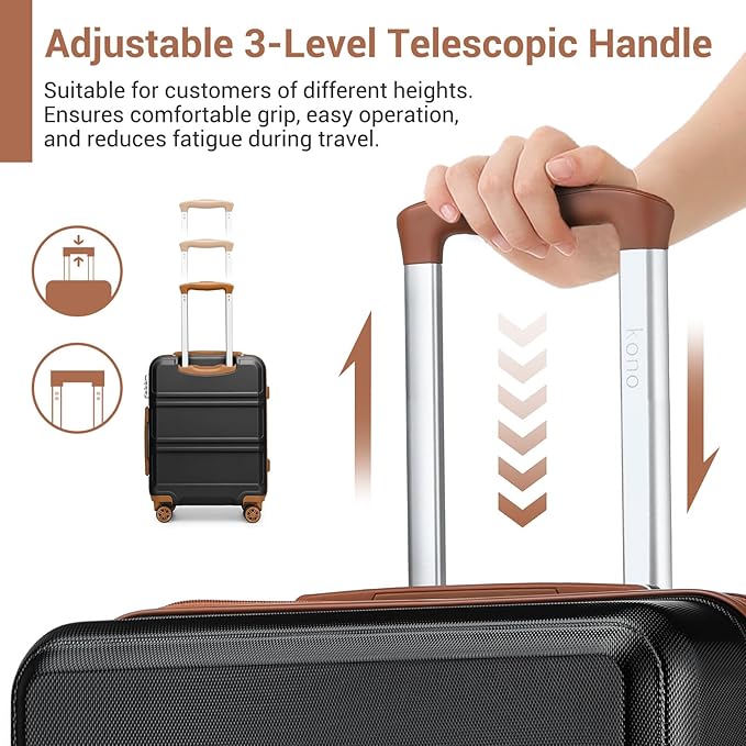 Kono 24 Inch Luggage Suitcase with Spinner Wheels TSA Lock Lightweight PC+ABS Hardside Medium Checked Luggage Durable Rolling Suitcase Apricot Black