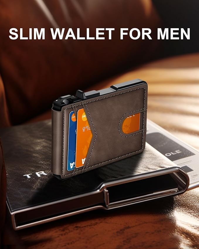 ZALVEX Wallet for Men, Mens Minimalist Wallet 9-13 Cards, Slim Compact Wallet with Money Clip & ID Window, RFID Blocking Smart Pop Up Card Wallet, Metal Aluminum Credit Card Holder Bifold Wallet