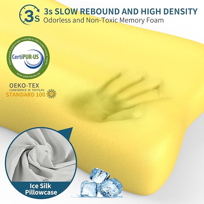 Cervical Neck Pillow for Pain Relief, Contour Memory Foam Pillows Ergonomic Pillow Orthopedic Cooling Pillow Bed Pillow Neck Support for Side Back Stomach Sleepers