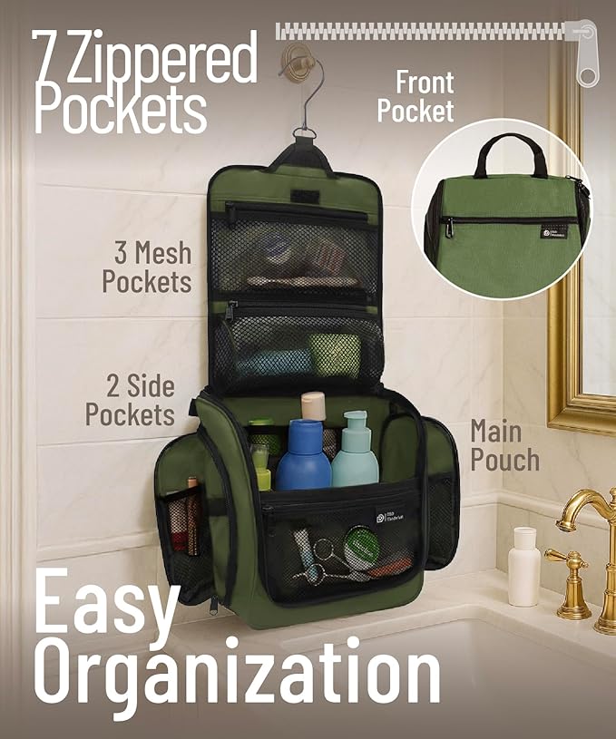 D&D Wanderlust D&D Hanging Travel Toiletry Bag for Men and Women – Cosmetics, Makeup and Toiletries Organizer Kit with 10 Compartments