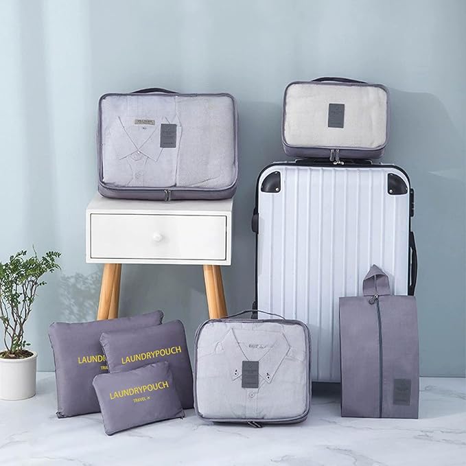 INVODA 7 Set Packing Cubes for Suitcases Travel Essentials for Carry on Luggage Organizer Bags Set for Travel Accessories Luggage Cubes (Grey)