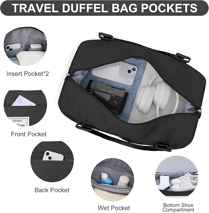 Weekender Bags for Women,Travel Duffle Overnight Bag with Shoe Compartment,Personal Item Carry On Bag,Gym Bag,3 Pcs Set