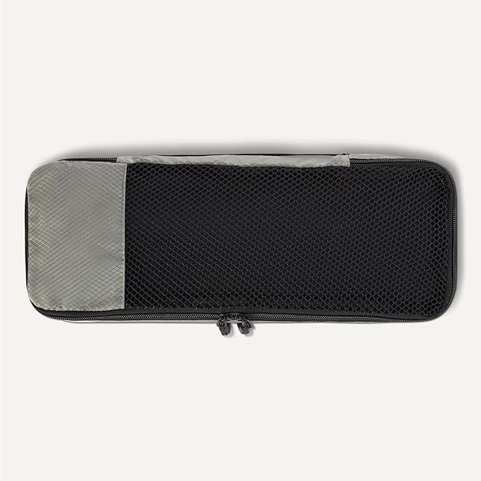 Amazon Essentials 4-Piece Slim Packing Cubes, Travel Accessories Set, Luggage Organizer, Suitcase Organizer with Double Zipper, Mesh Top, Space-Saving, Gray (Previously Amazon Basics)