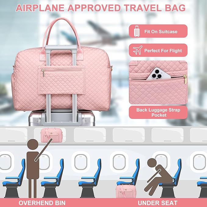 Travel Duffle Weekender Bags for Women - Weekend Bag Women with Shoe Compartment Carry On Overnight Bag with Toiletry Bag Duffel Bags Wet Pocket for Gym Hospital Bags for Labor and Delivery Pink