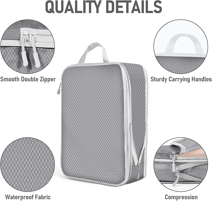 6 Set Compression Packing Cubes, Suitcase Organizer, Lightweight Travel Essentials, Compression Bags For Travel Accessories Luggage Storage Set (6Pcs, Gray)