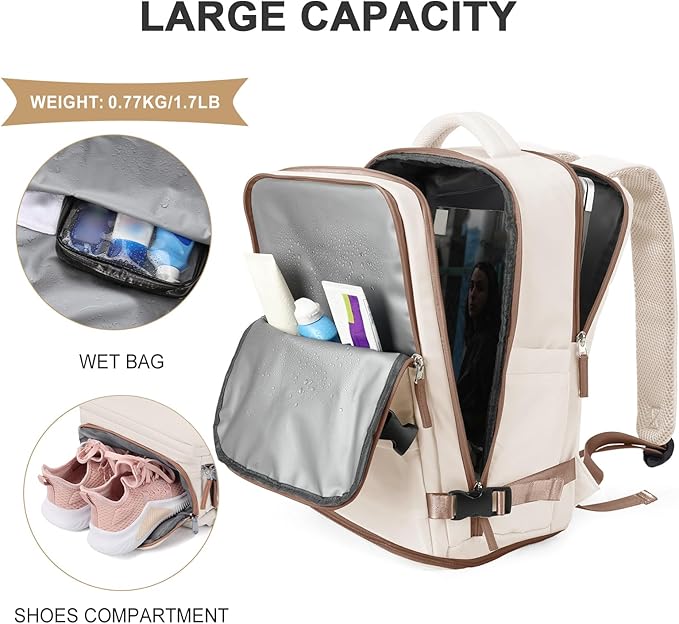 coowoz Travel Backpack For Women Men,Carry On Backpack,Hiking Backpack Outdoor Sports Rucksack Casual Daypack travel essentials(Beige Brown)