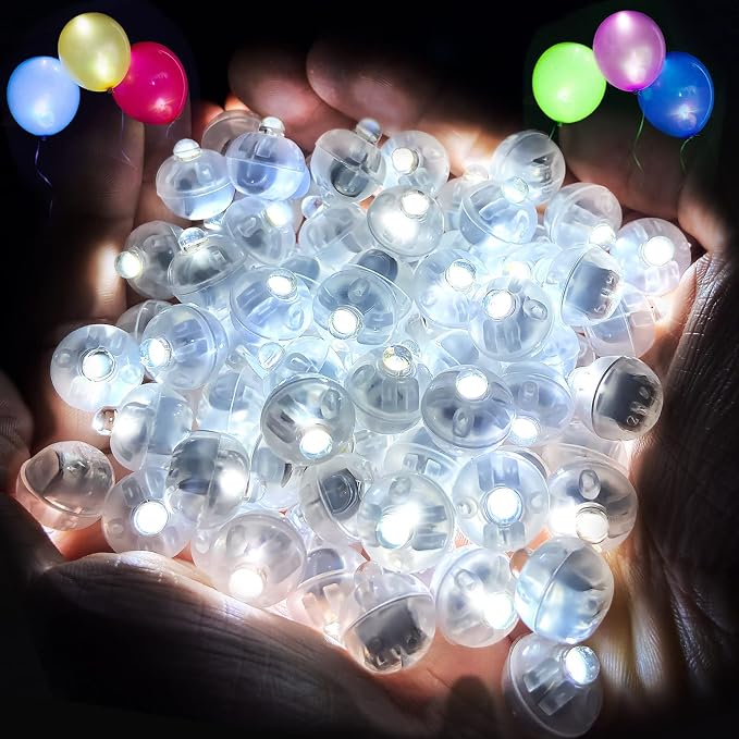 ZGWJ 50PCs White Balloon Lights Mini, Battery Powered, Long Standby Time Waterproof Tiny Led Round Flash Light for Paper Lantern Balloon Party Easter Eggs Wedding Christmas Halloween Decorations