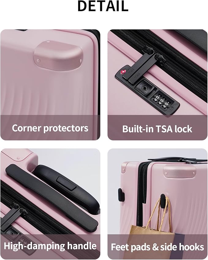 ECOHUB Hardside Expandable Carry On Luggage, Recycled PC 24" Rolling Luggage 26x16x11 Airline Approved with Spinner Wheels & TSA Lock, Lightweight Hardshell Travel Suitcase, 24inch Carry-on Pink