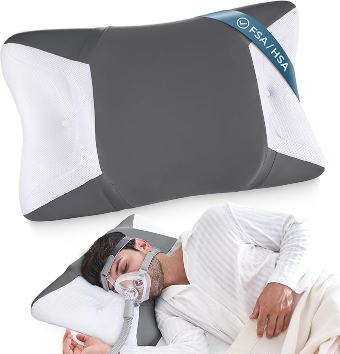 CPAP Pillow for Side Sleeping, HSA/FSA Sleep Apnea Pillow for All CPAP Masks Users to Reduce Air Leaks, Masks Pressure, Memory Foam with Cooling & Breathable Pillowcase for Side Back Sleeper