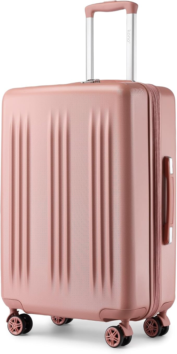 Kono Lightweight 24 Inch Expandable Luggage with Quiet Spinner Wheels TSA Lock, Scratch and Drop Resistant PC+ABS Hardside Durable Medium Checked Suitcase, Nude/Rose Gold