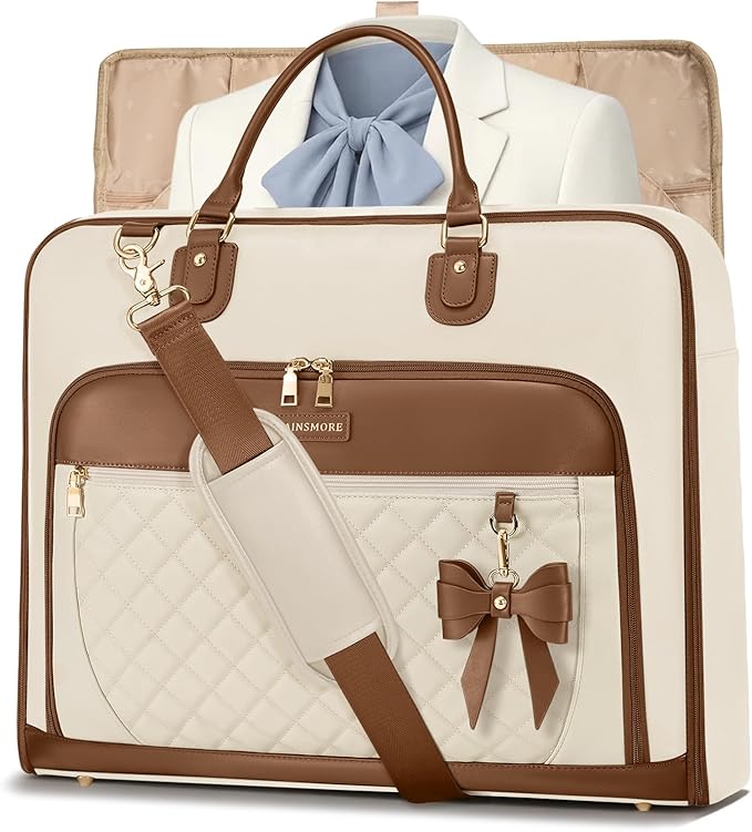 RAINSMORE Garment Bag for Travel Womens Hanging Suit & Dress Travel Bag Foldable Garment Duffle with Pockets & Strap, Carry On Compatible