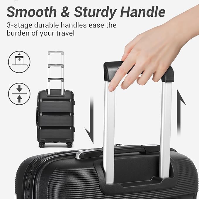 Kono Carry On Luggage 28 Inch Checked-Large Hard Shell Travel Trolley 4 Spinner Wheels Lightweight Polypropylene Suitcase with TSA Lock, Black