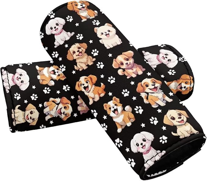BIGCARJOB 2 Pcs Lovely Puppy Print Luggage Handle Wrap Set for Women Girls Travel Suitcase Handle Sleeve Cover Universal Identifier Travel Bag Wraps Washable Luggage Tags