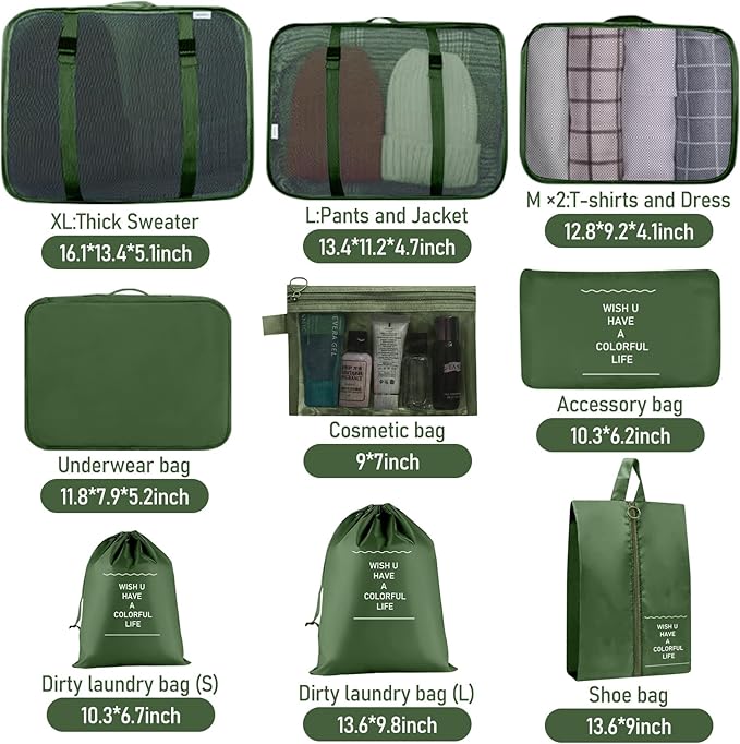 Packing Cubes for Travel-10 Set Luggage Organizer Bags for Family, Mesh Breathable Packing Cubes for Suitcases Durable Travel Essentials Bags Set