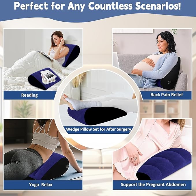 TheClover Inflatable Wedge Pillow for Sleeping - Leg Elevating Pillow with Sleep Mask, Bed Wedge Pillow for Camping