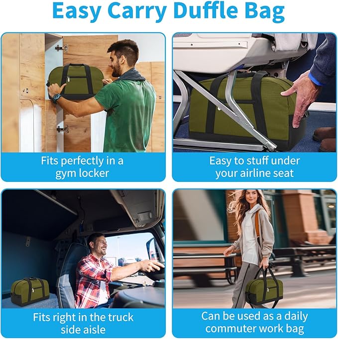 Small Gym Bag 14 inch lightweight Carry On Mini Duffel Bag for Travel Sport - Olive Green