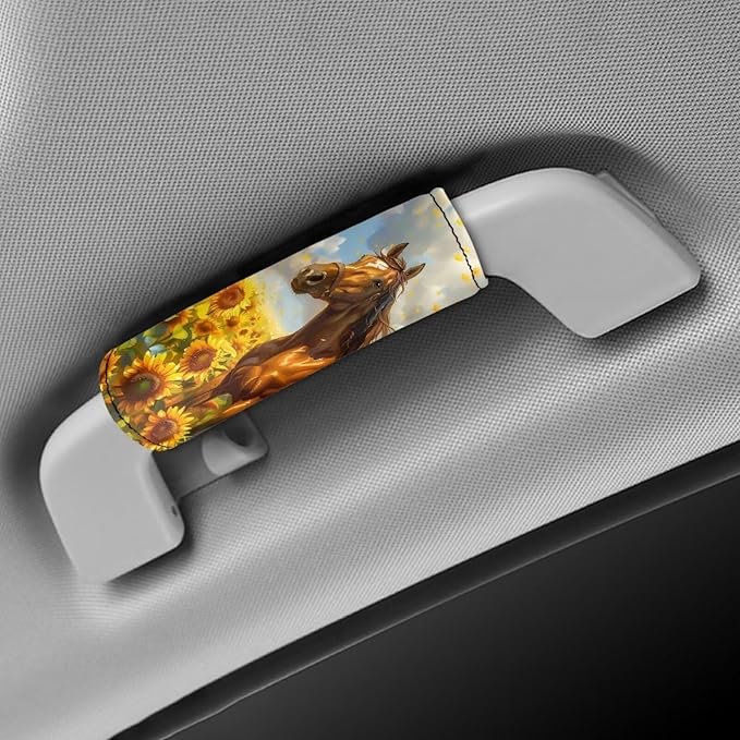 BIGCARJOB Horse Sunflower Luggage Handle Wraps for Suitcase Set of 2 Pcs Cute Luggage Tags Travel Accessories Door Handle Protection Sleeve Covers,Car Grab Handle Wraps