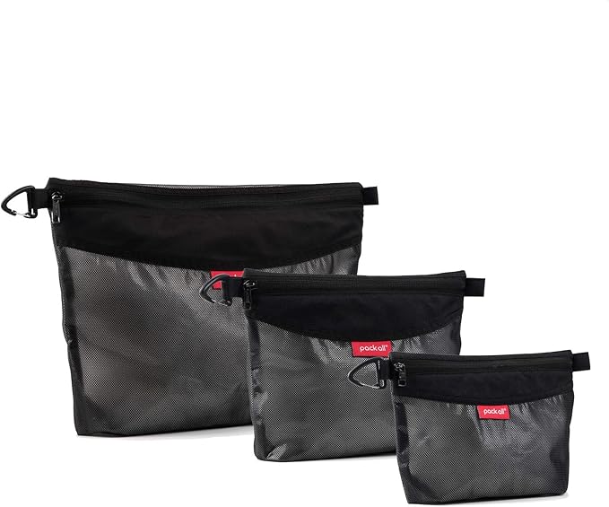 pack all 3 Pcs Water-resistant Material Zipper Pouch Set, Mesh Zipper Bags for Storage, Travel, Office (Black)